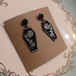 170- Black and Silver Laser Cut Acrylic Halloween Coffin Earrings